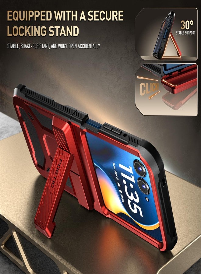 Poetic Spartan Case for Motorola Moto Razr 2025/2024, [Kickstand][Hinge Protection][20FT Mil-Grade Drop Tested], Full-Body Rugged Shockproof Protective Cover with Kickstand, Metallic Red - Image 4